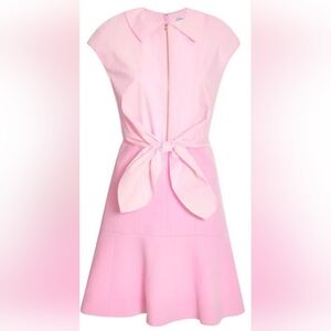 CARVEN Pink Tie-front Crepe Cotton & Virgin Wool Collared Fit & Flare Mini Dress